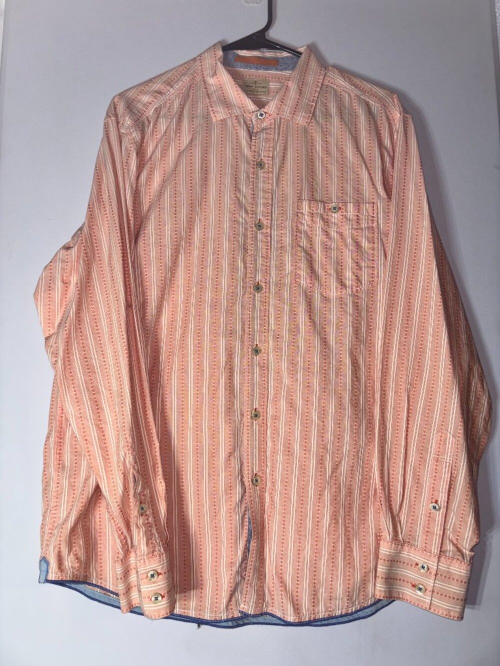 Tommy Bahama Men's Large Coral Pink Orange Striped Blend Button Down Shirt
